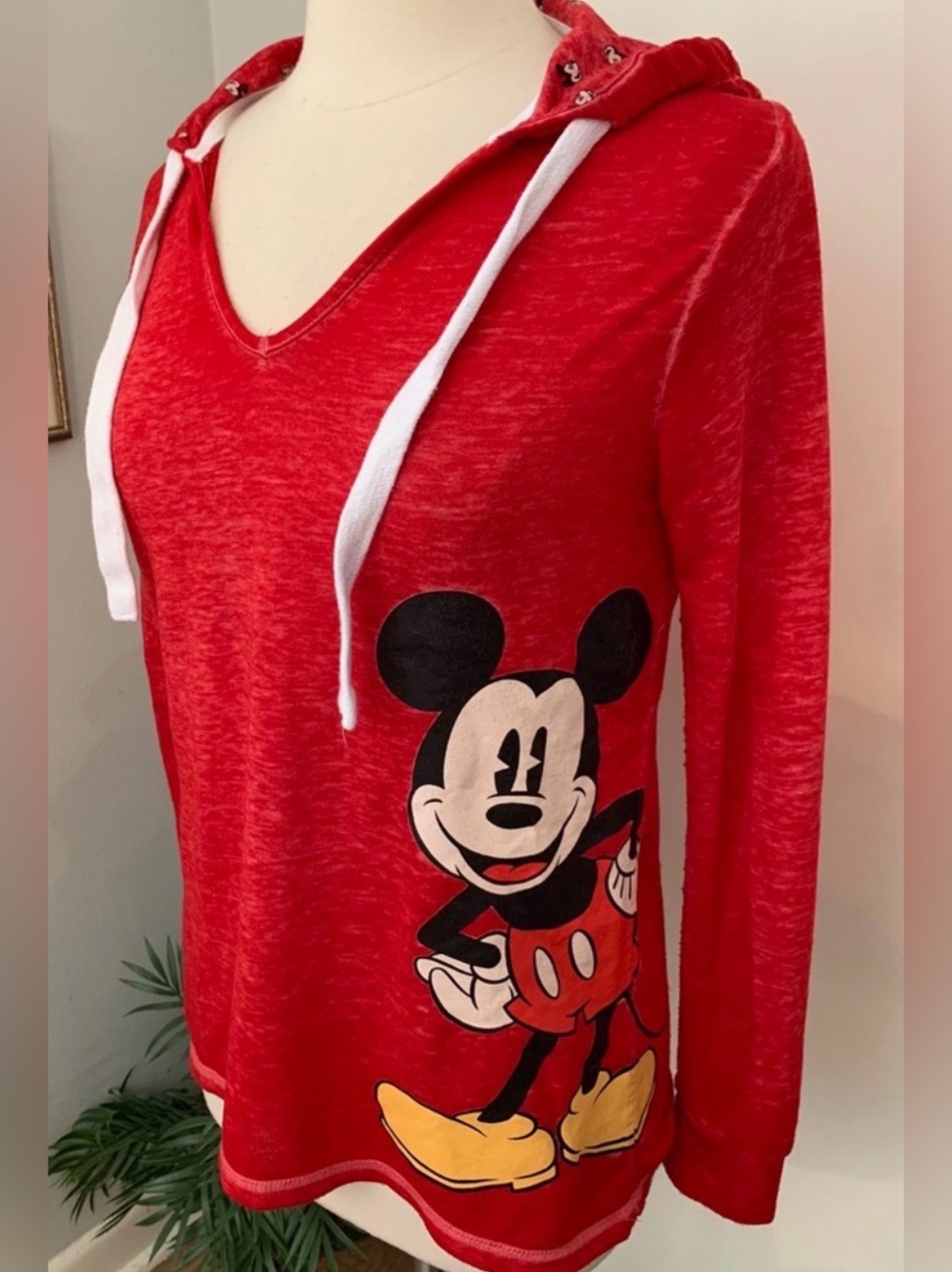 Women’s Mickey Mouse burnout Hoodie S Disney Parks Red lightweight pullover